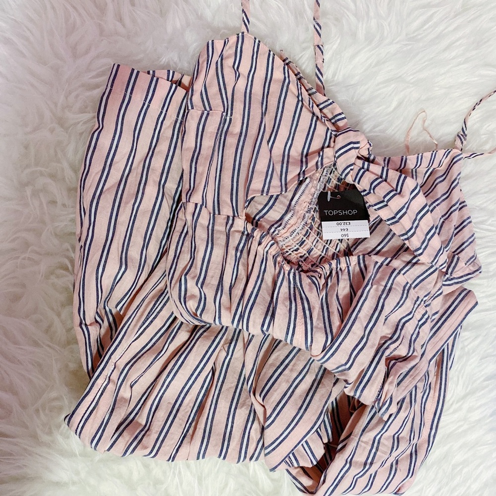 🆕 Topshop Striped Jacquard Bow Front Jumpsuit - Picture 4 of 5